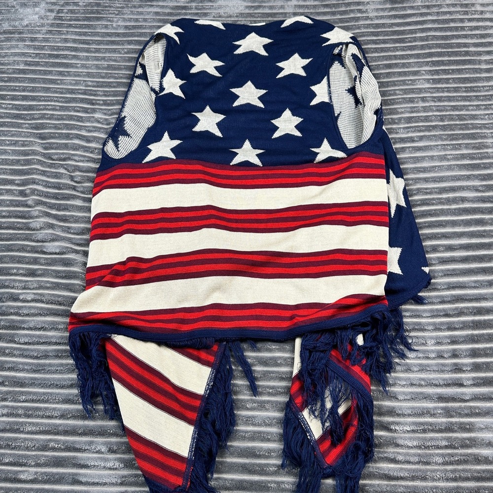 Serendipity by Victoria American Flag Knit Fringe Vest Women 1X Stars Stripes - Picture 6 of 8